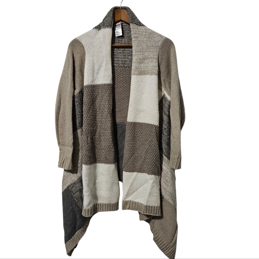 CHICOS Oversized Waterfall Front Cardigan – Tan, Cream & Brown 2P/US LP